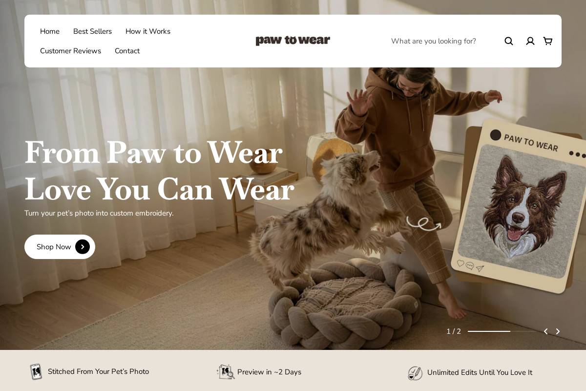 Pawtowear homepage screenshot