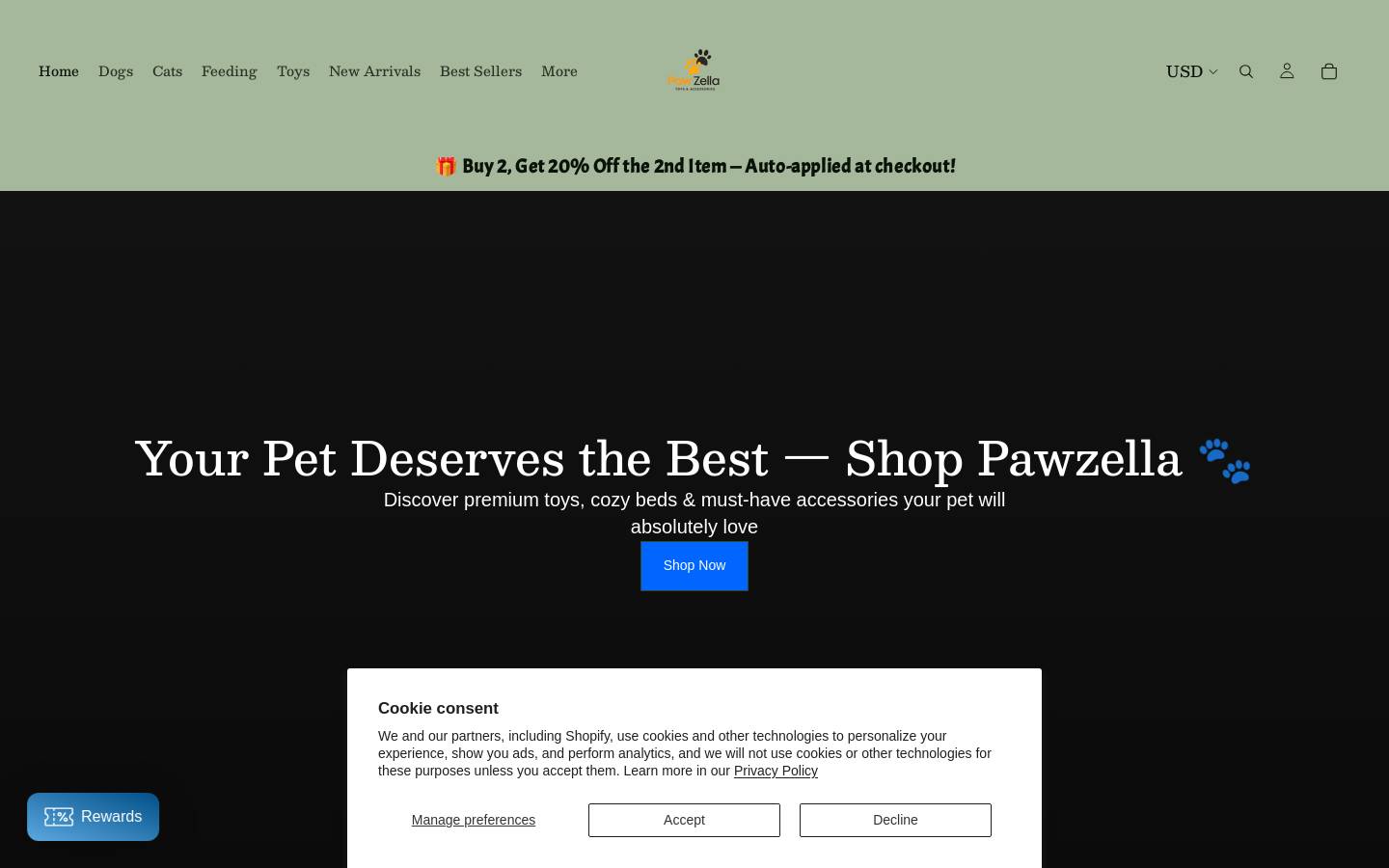 pawzella.com homepage screenshot
