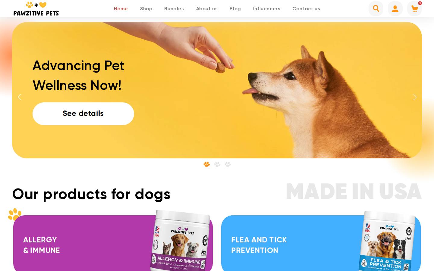 pawzitivepets.com homepage screenshot