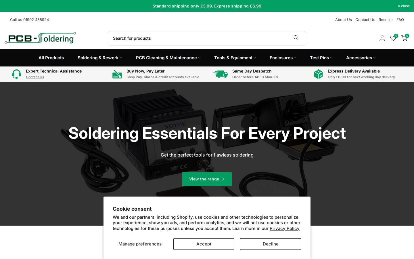 pcb-soldering.co.uk homepage screenshot