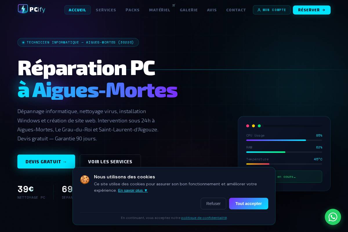 pcify.fr homepage screenshot