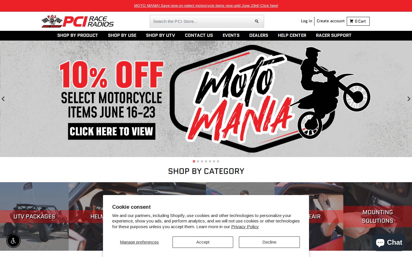 PCI Race Radios homepage screenshot