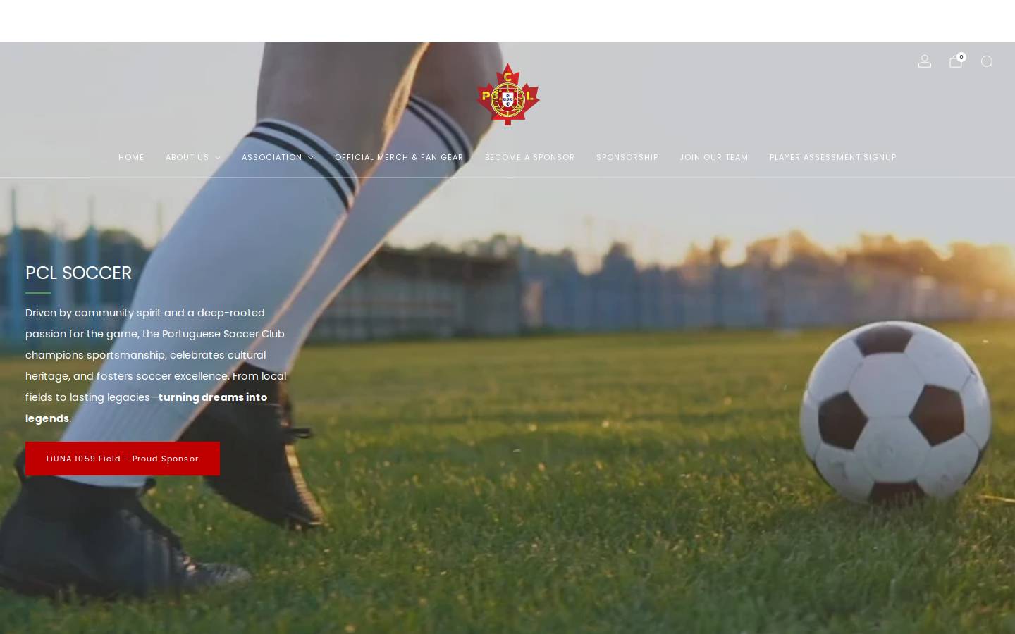 pclsoccer.ca homepage screenshot