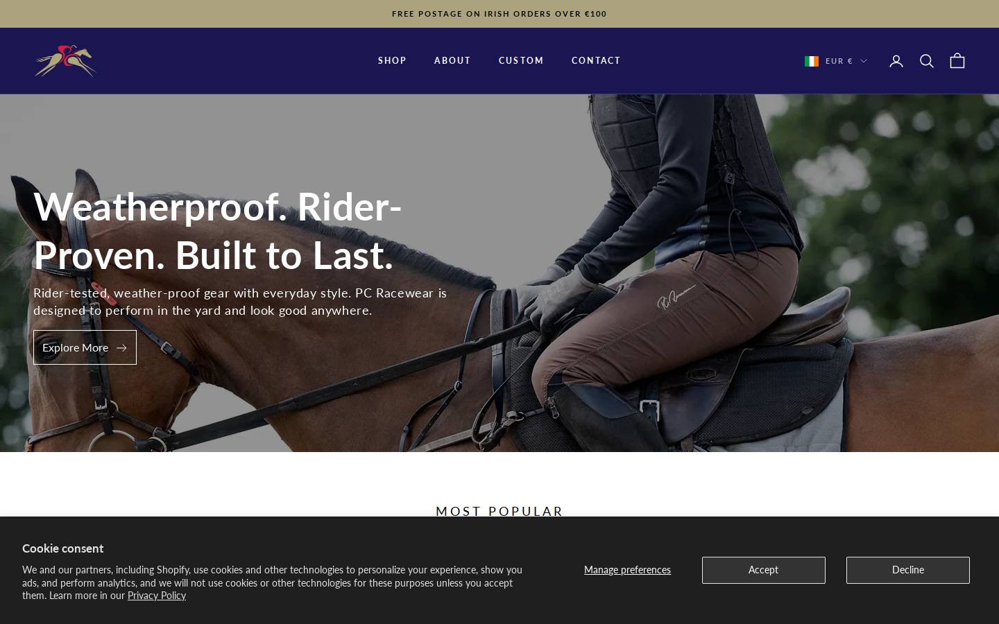 pcracewear.me homepage screenshot