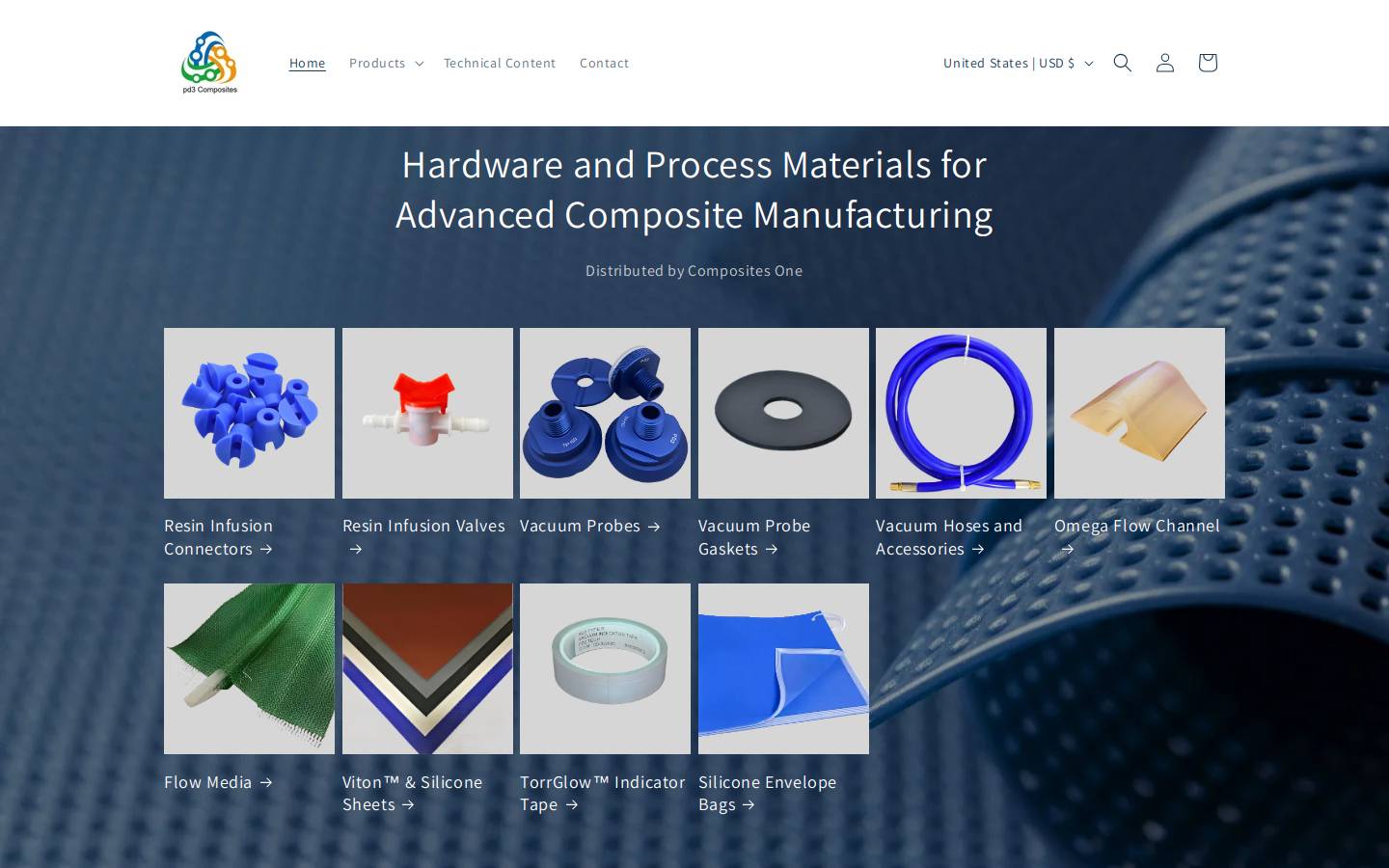 pd3composites.com homepage screenshot