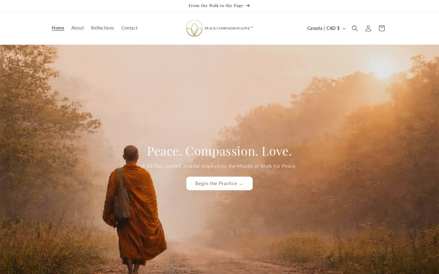 peacecompassionlove.com homepage screenshot