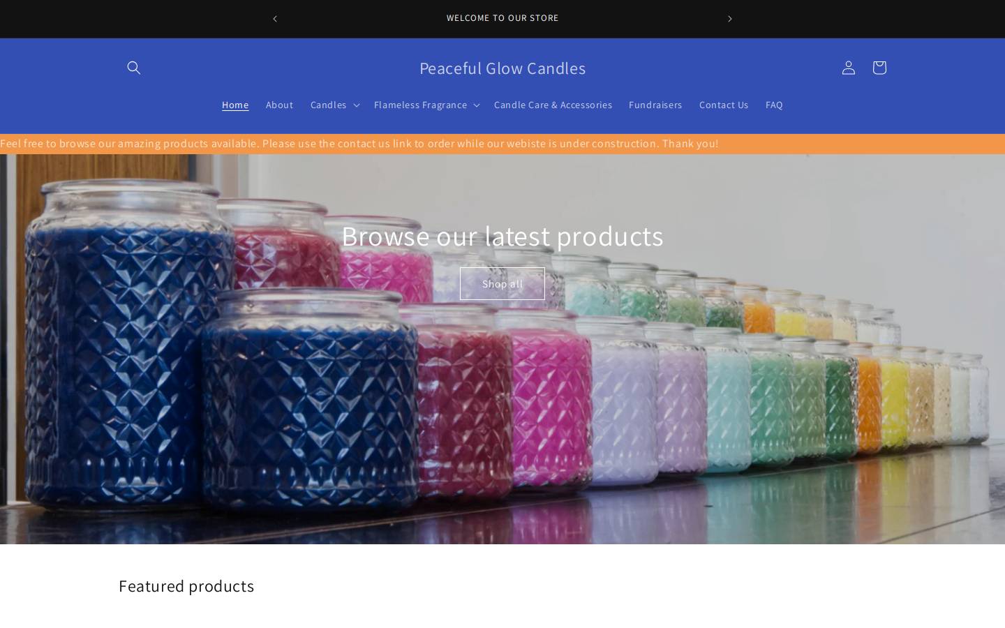 peacefulglowcandles.com homepage screenshot