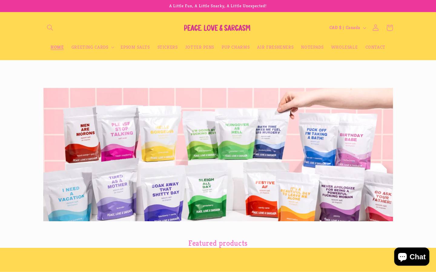 peaceloveandsarcasm.ca homepage screenshot