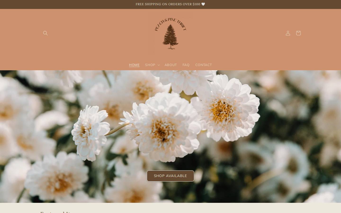 peachandpinethrift.com homepage screenshot