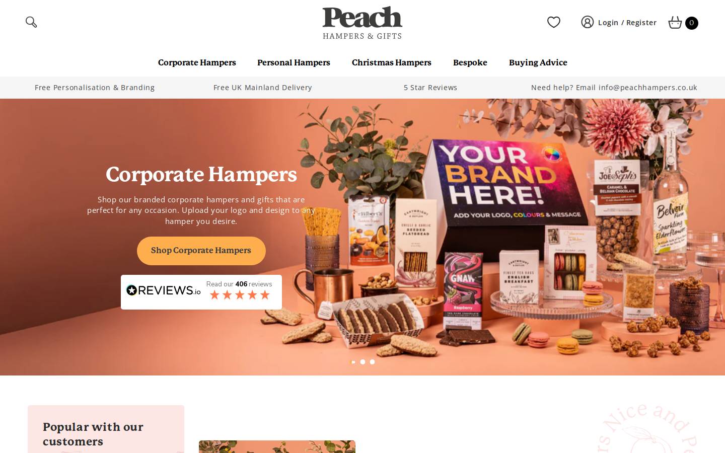 peachhampers.co.uk homepage screenshot