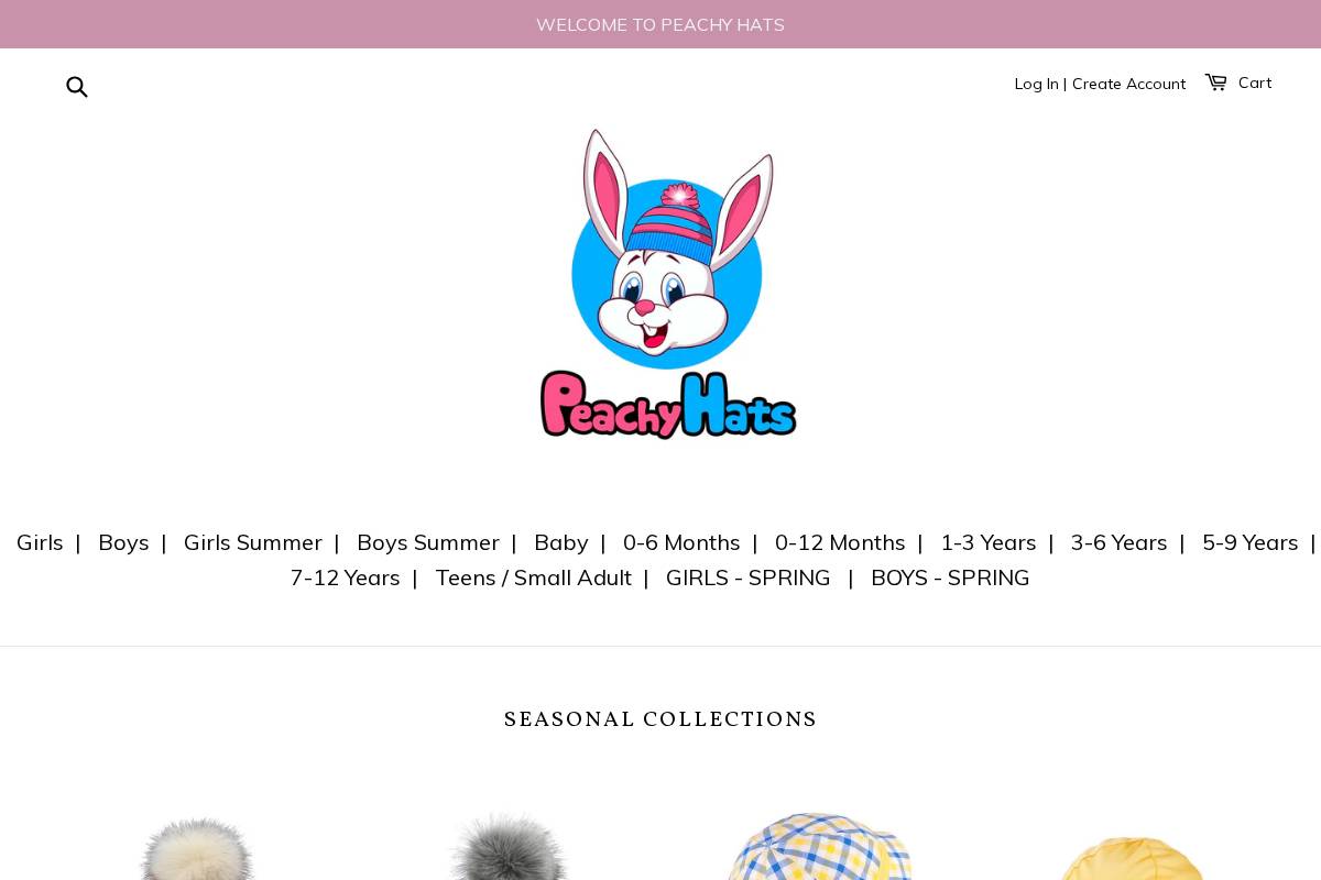 Peachy Hats homepage screenshot