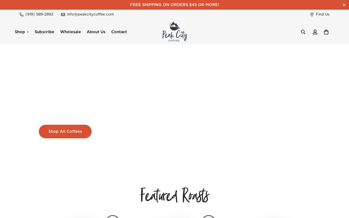 peakcitycoffee.com homepage screenshot