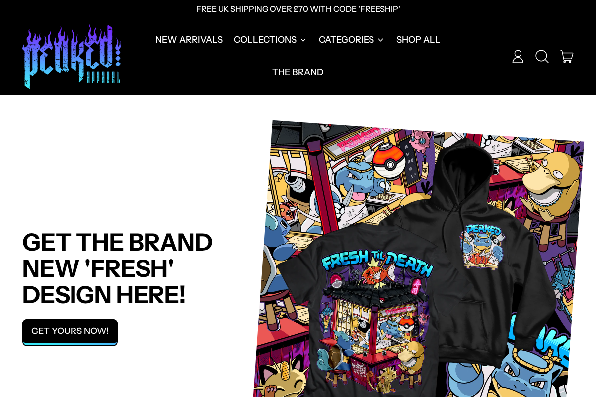 Peaked Apparel homepage screenshot
