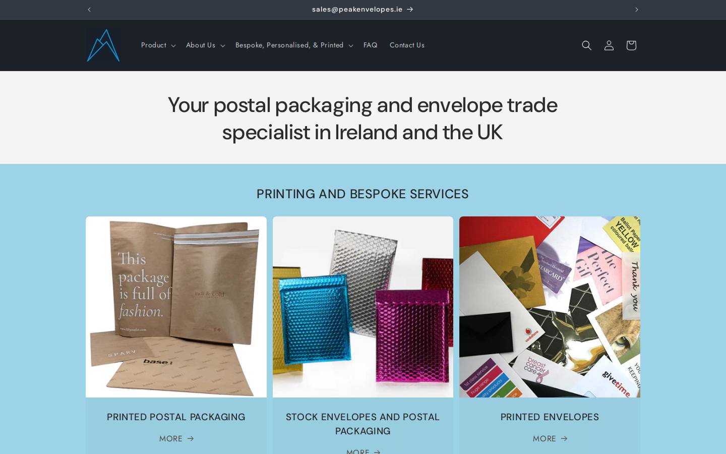 peakenvelopes.ie homepage screenshot