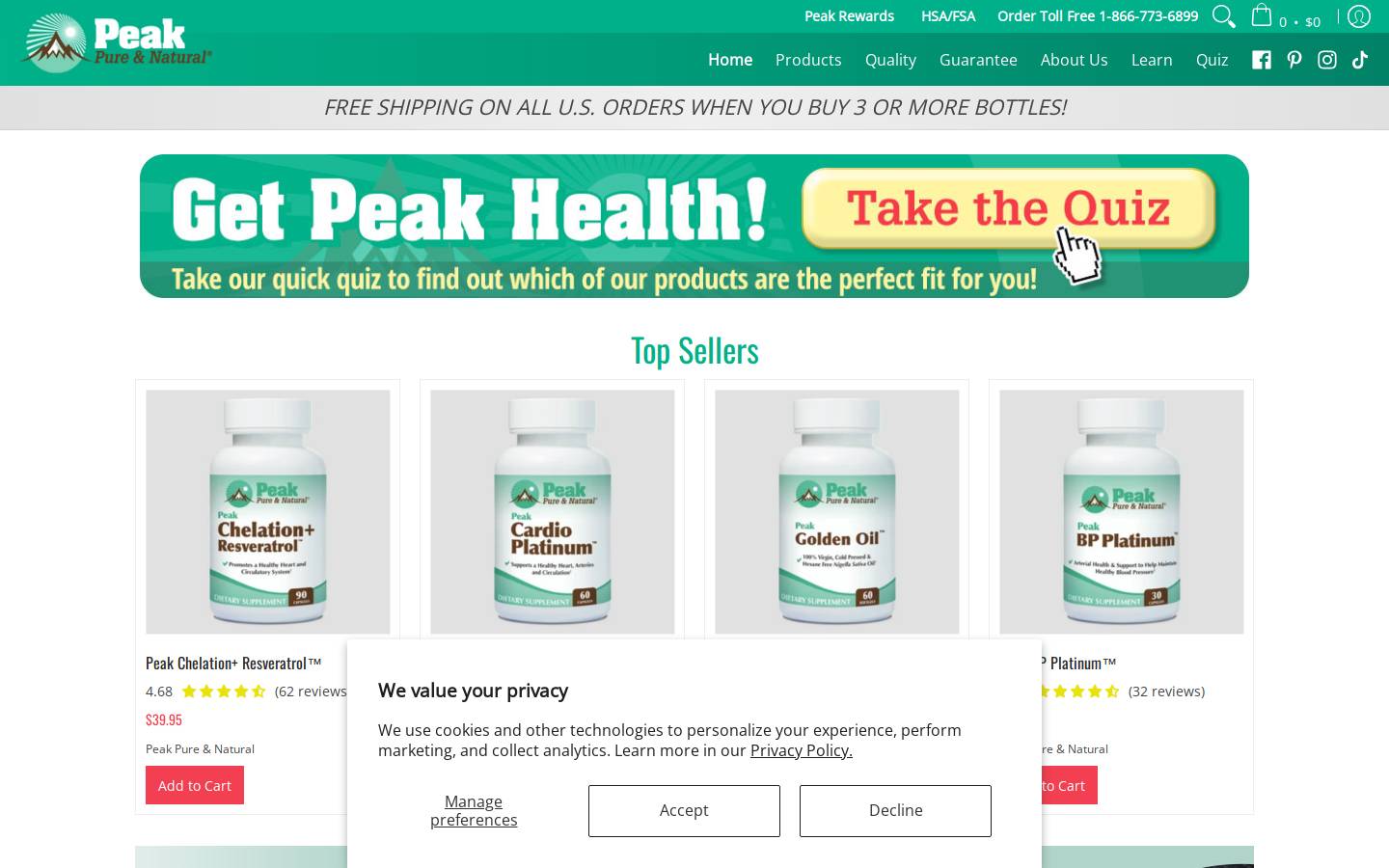peaknatural.com homepage screenshot