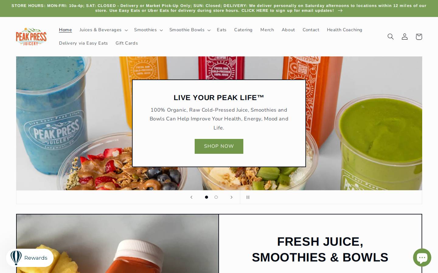 peakpressjuicery.com homepage screenshot