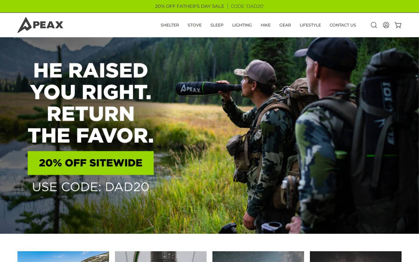 peaksequipment.com homepage screenshot