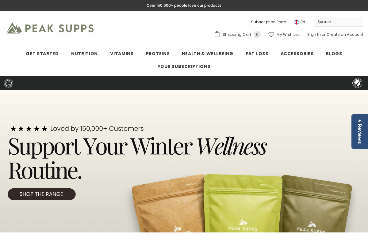 Peak Supps homepage screenshot