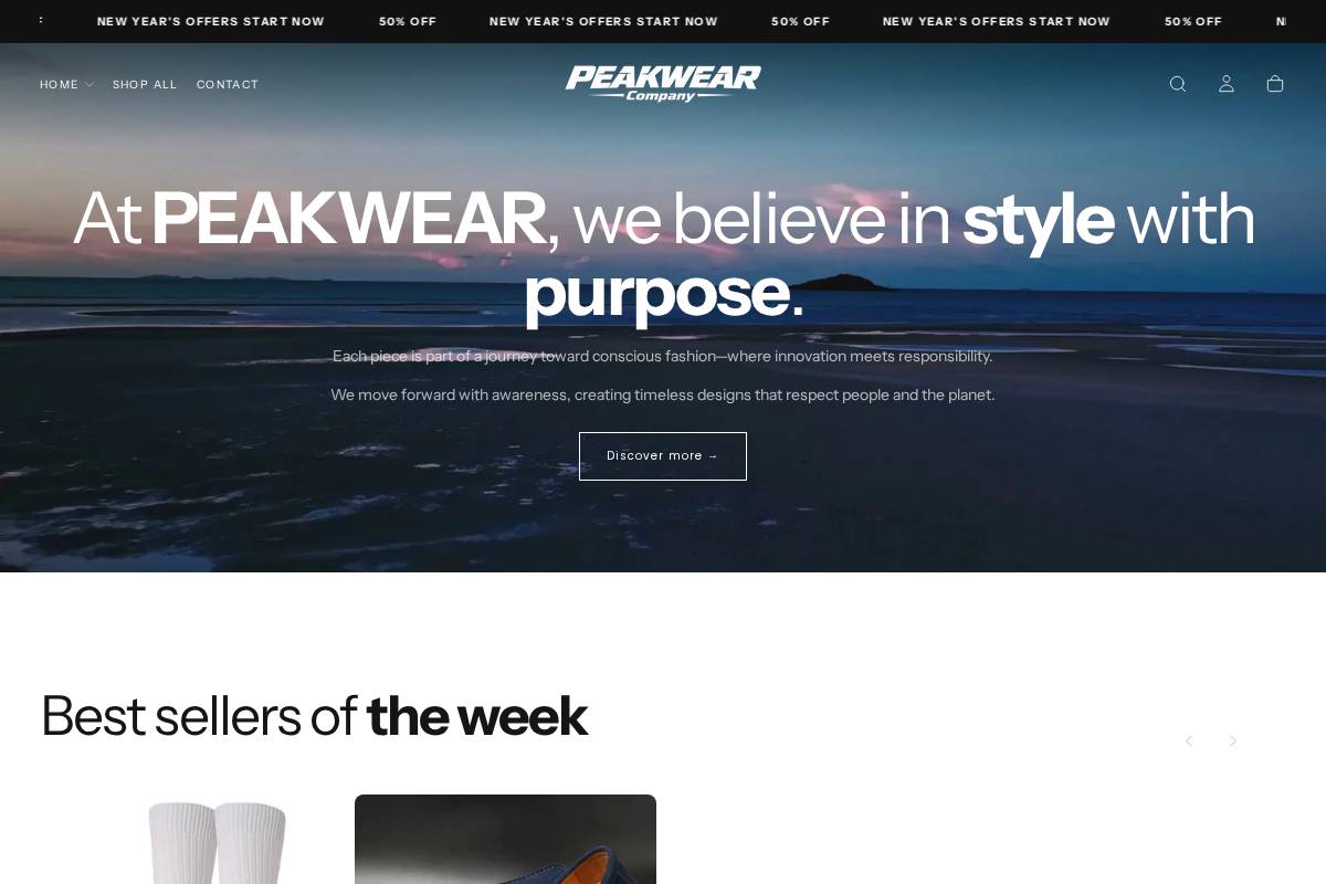 peakwearcompany.com homepage screenshot