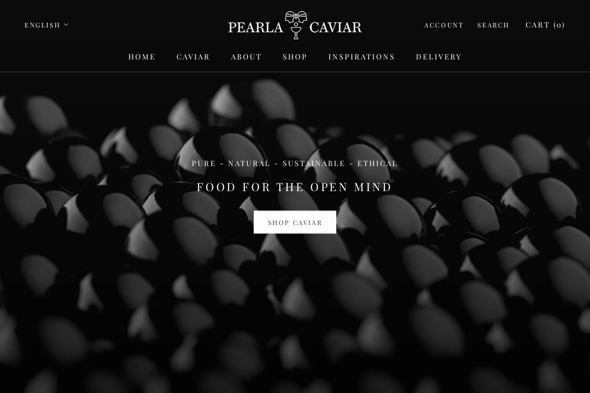 Pearlacaviar homepage screenshot