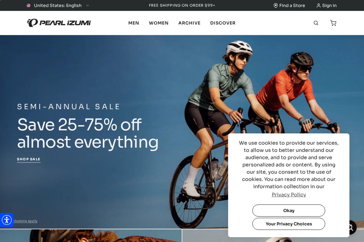 Pearl Izumi homepage screenshot