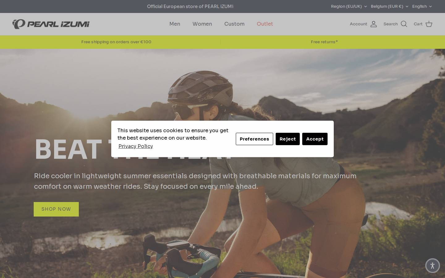 Pearl Izumi homepage screenshot