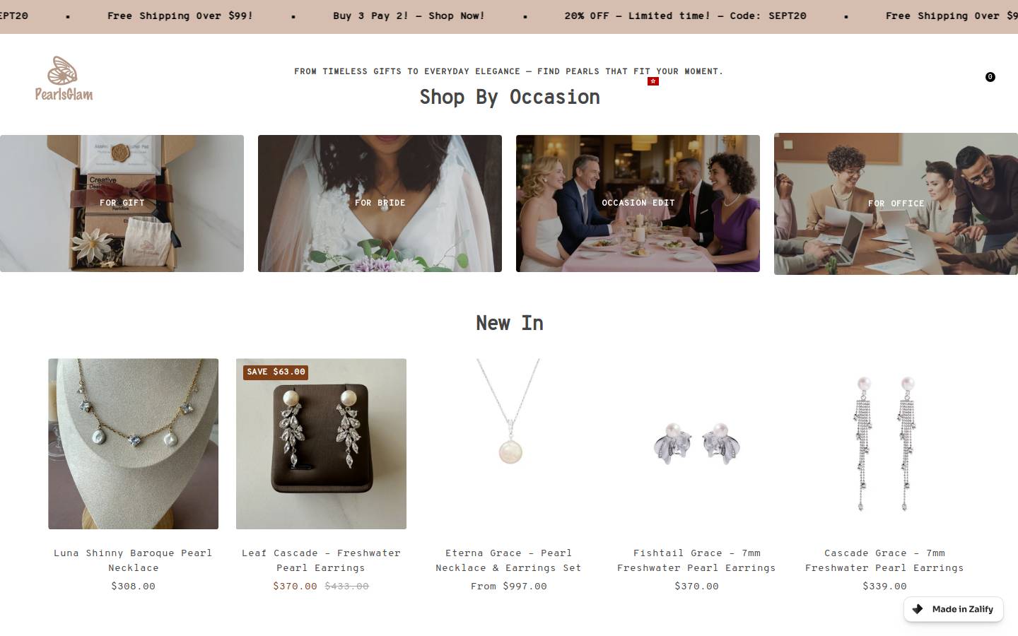 pearlsglam.com homepage screenshot