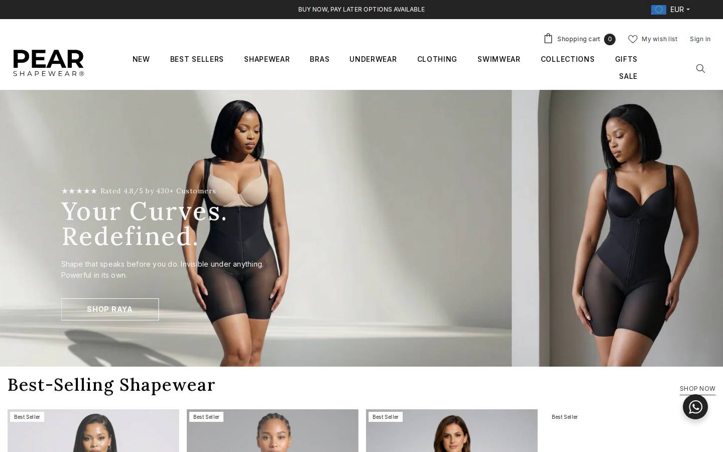 Pear Shapewear® homepage screenshot