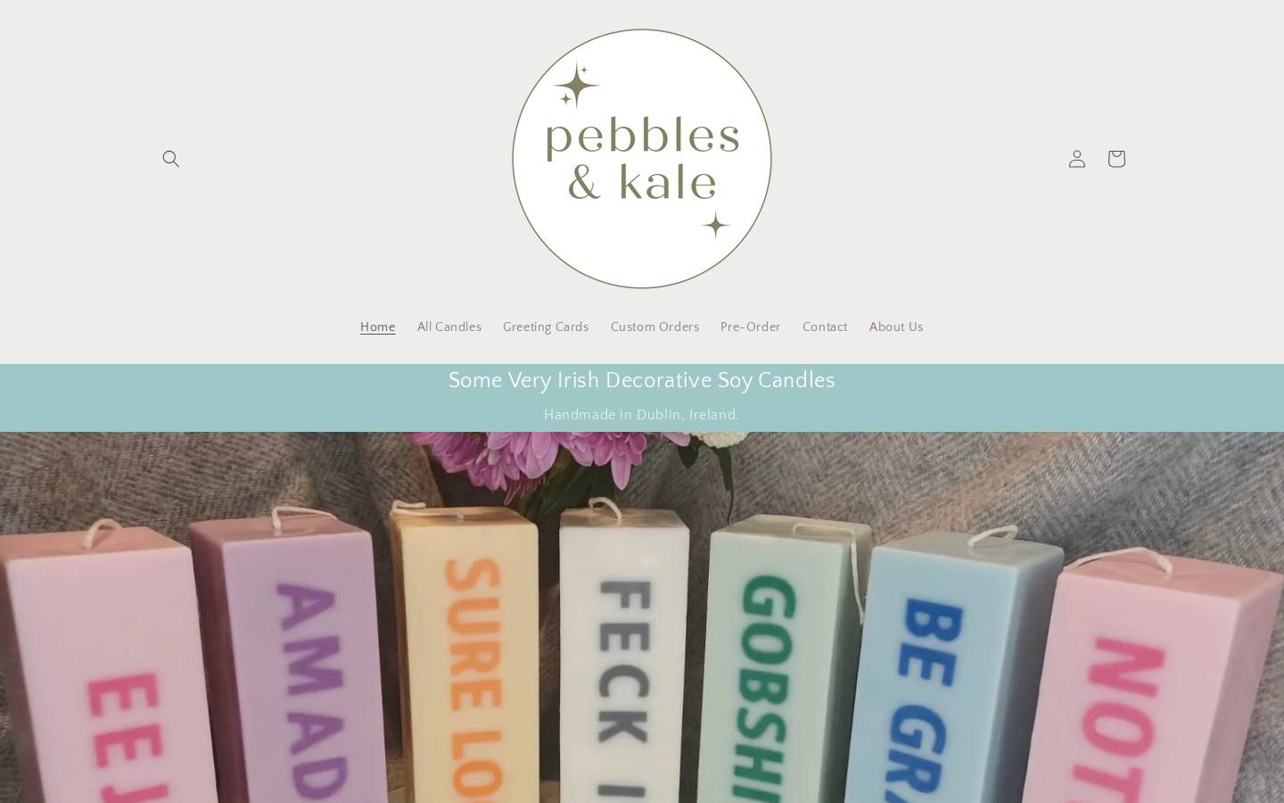 pebblesandkale.ie homepage screenshot