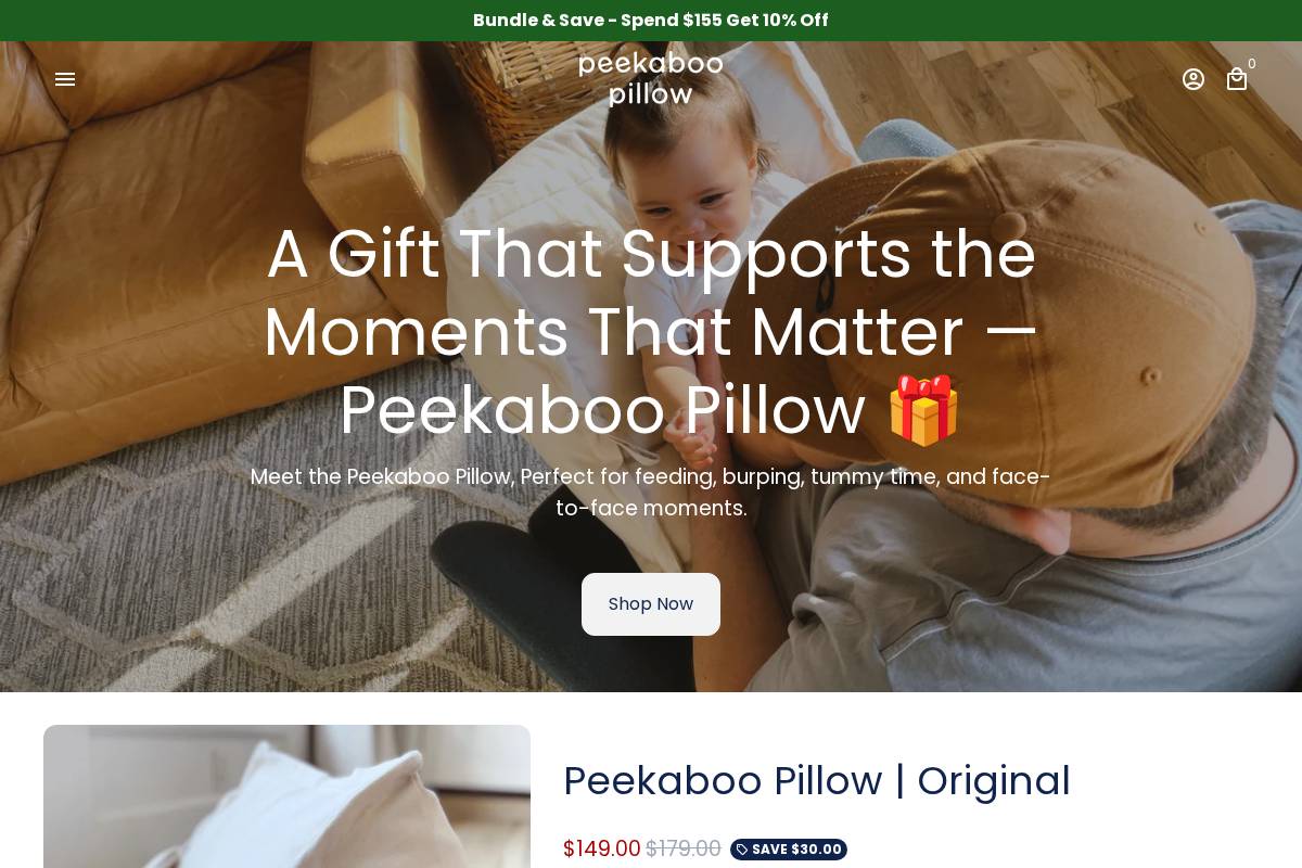 peekaboopillow.com homepage screenshot