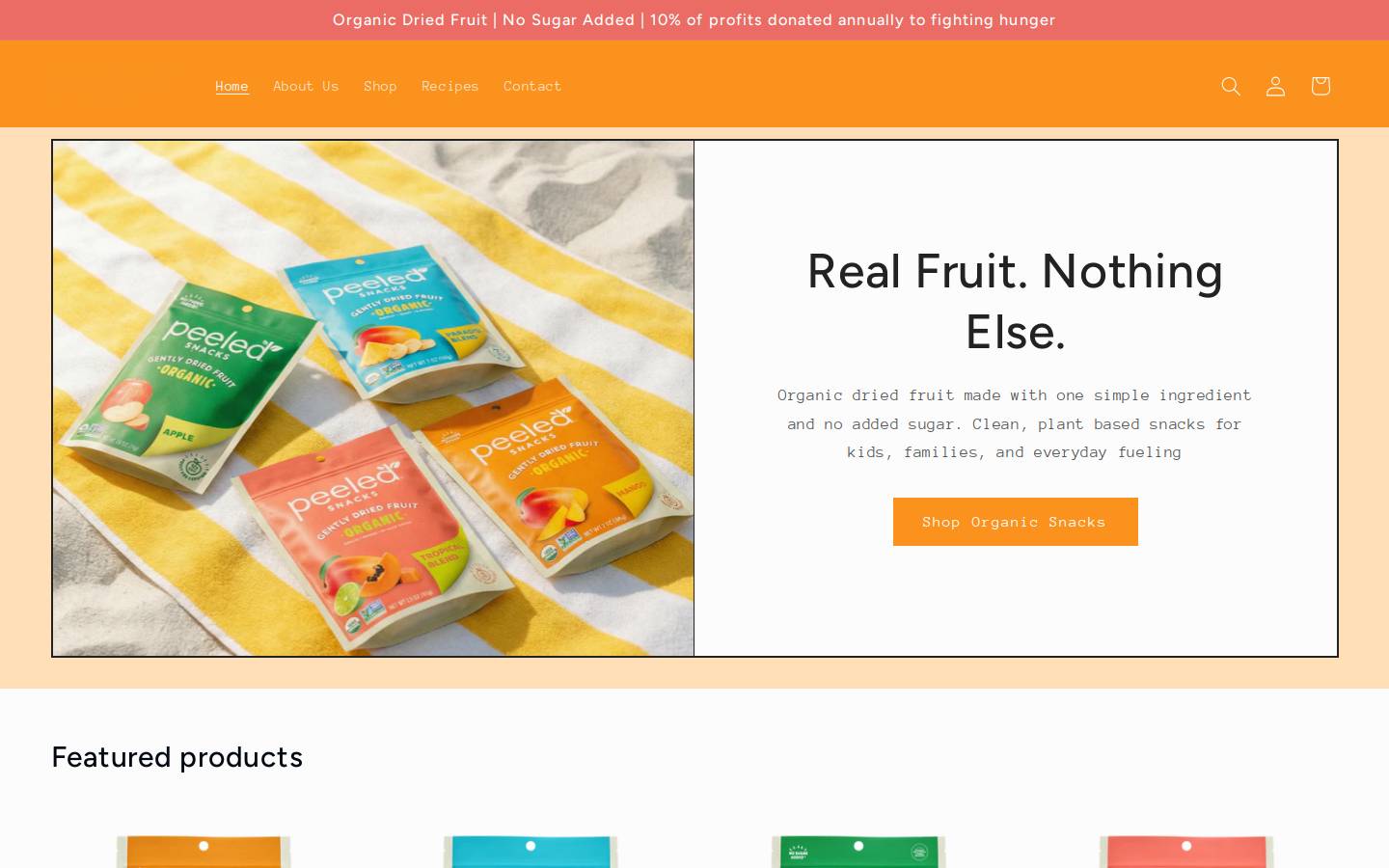 Peeled Snacks homepage screenshot