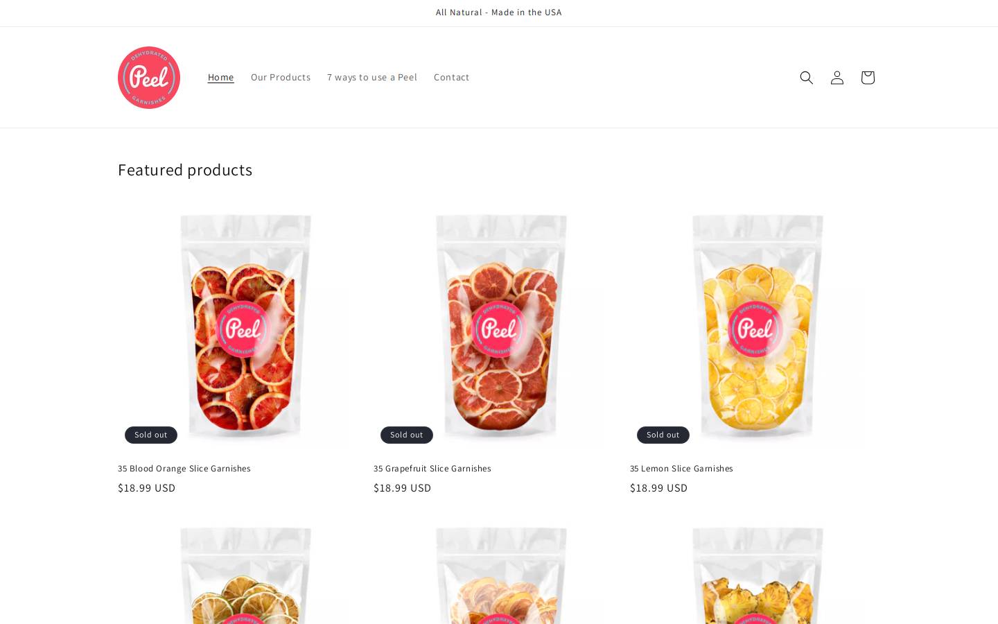 peelgarnishes.com homepage screenshot