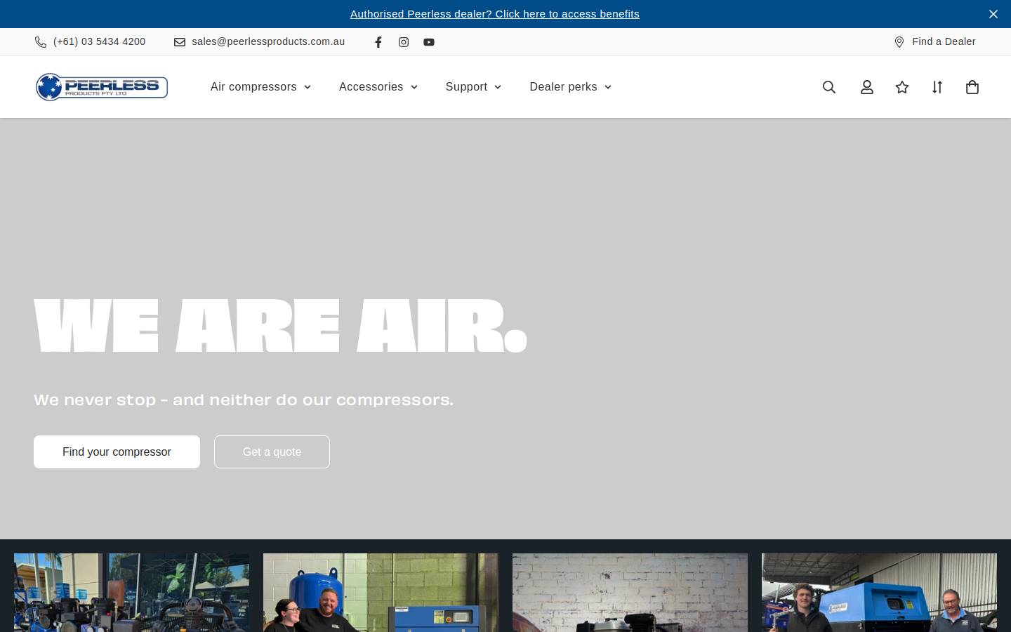 Peerlessproducts homepage screenshot