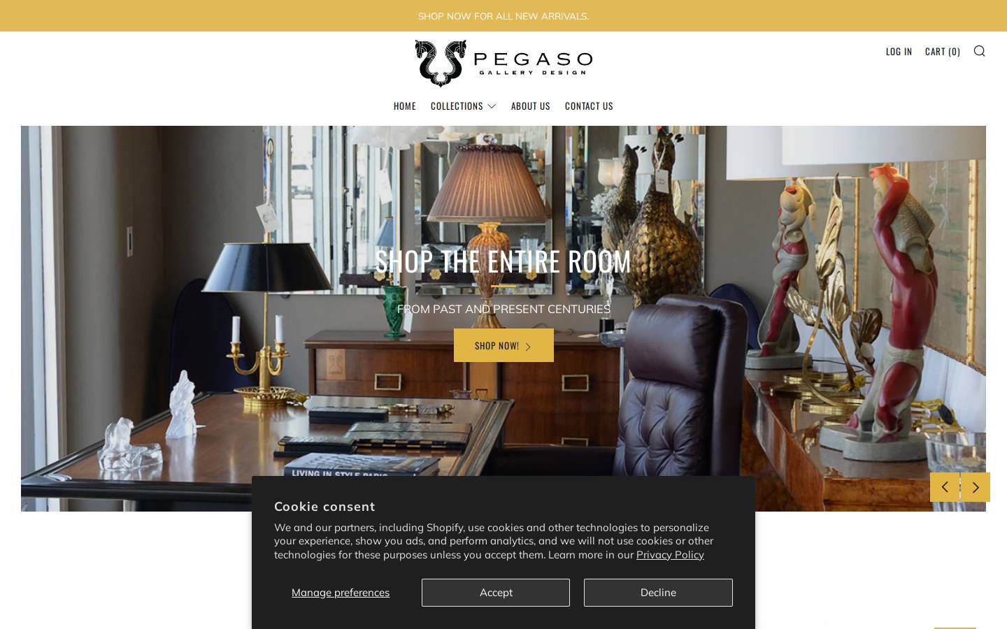 pegasogallerydesign.com homepage screenshot