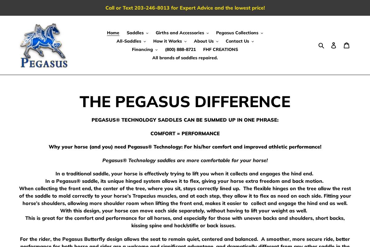 pegasusbutterflysaddles.com homepage screenshot