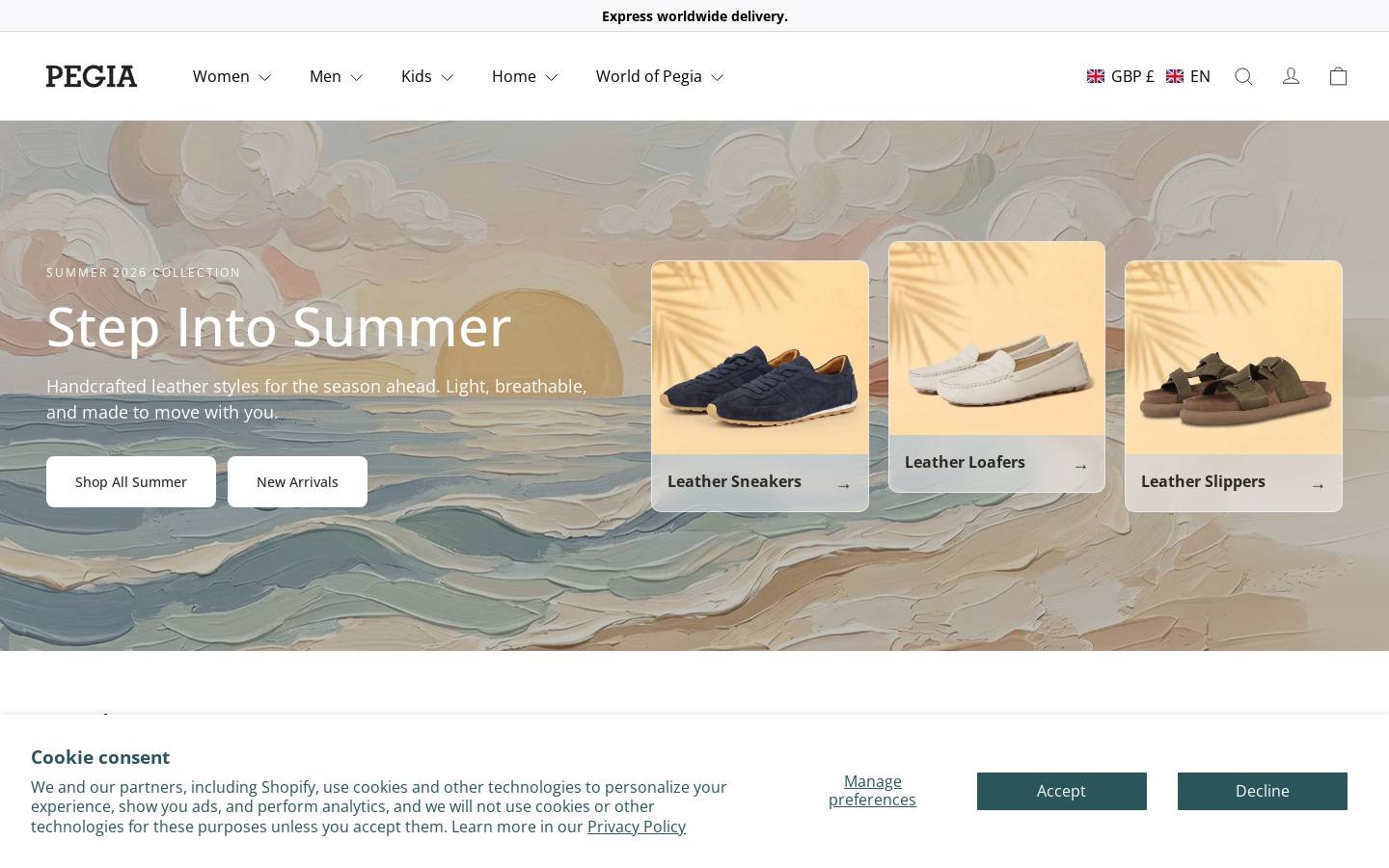 Pegia homepage screenshot