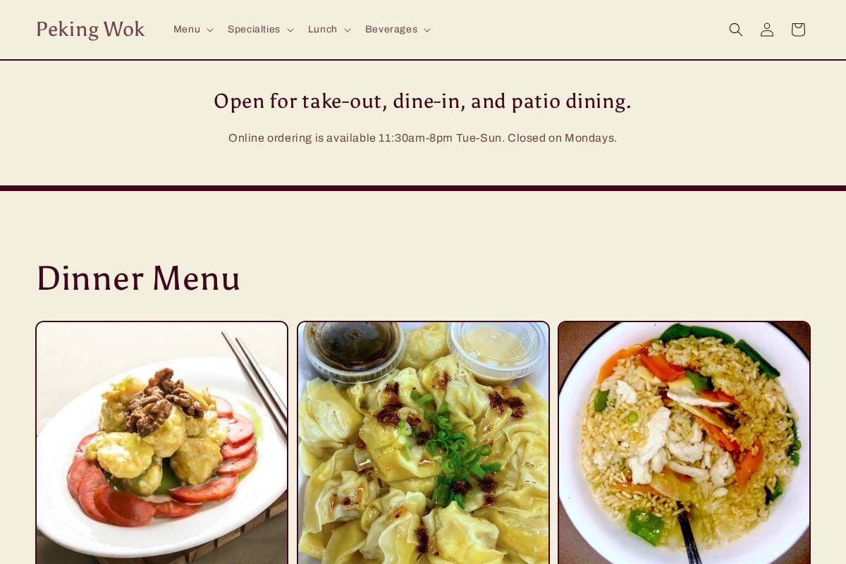 pekingwokonline.com homepage screenshot