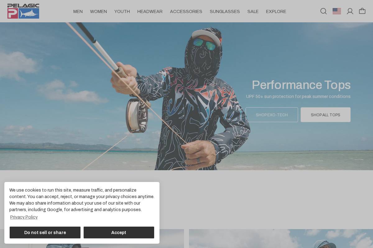 Pelagic Gear homepage screenshot