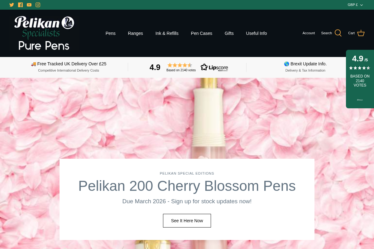 Pelikan Pens from Niche Pens homepage screenshot