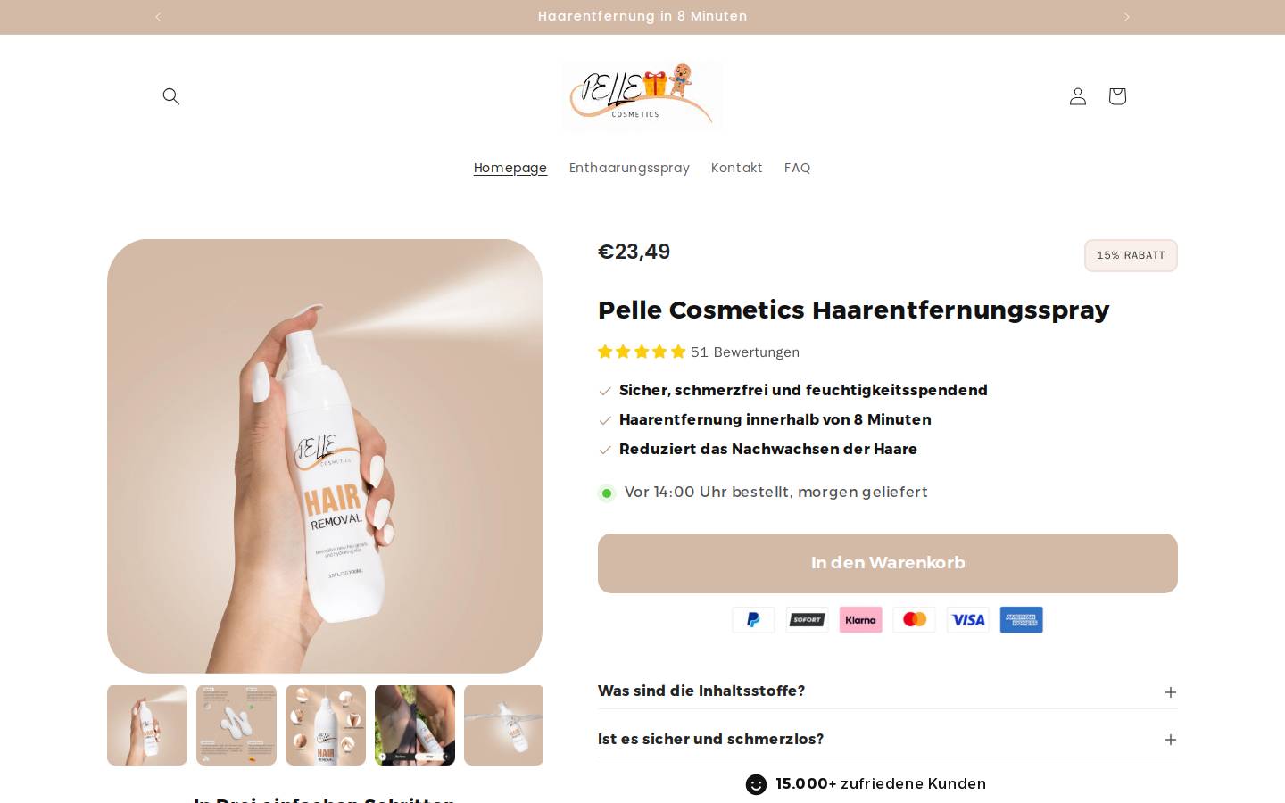 Pellecosmetics homepage screenshot