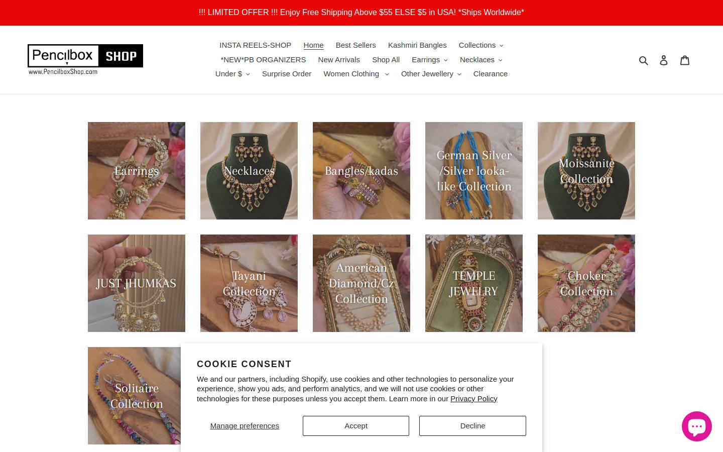 pencilboxshop.com homepage screenshot