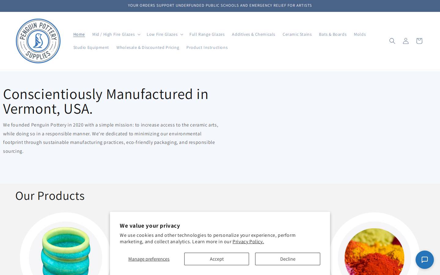 penguinpottery.com homepage screenshot