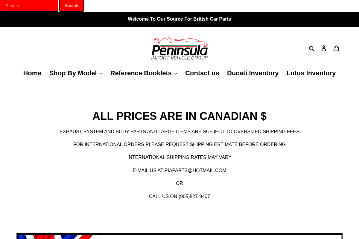 peninsulabritishparts.com homepage screenshot