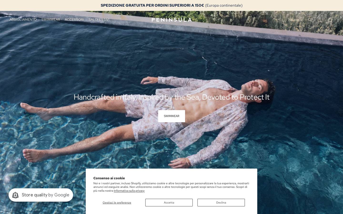 peninsulaswimwear.com homepage screenshot