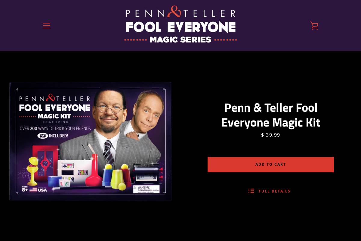 pennandtellermagic.com homepage screenshot