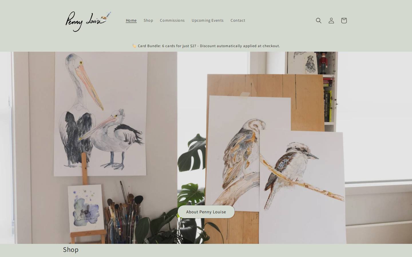 pennylouiseartist.com homepage screenshot