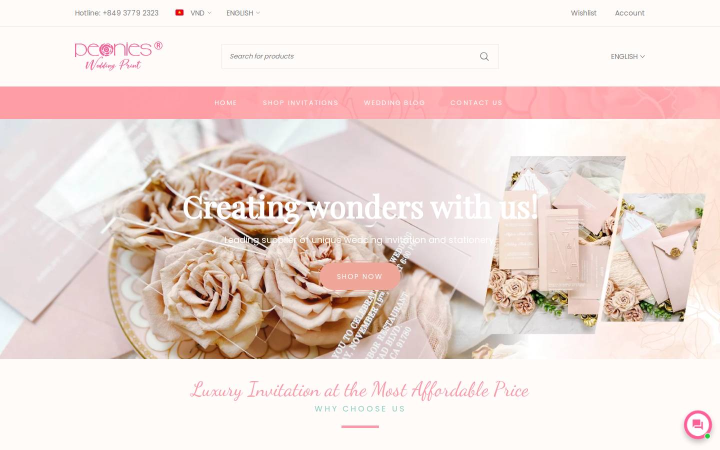 peonies.wedding homepage screenshot