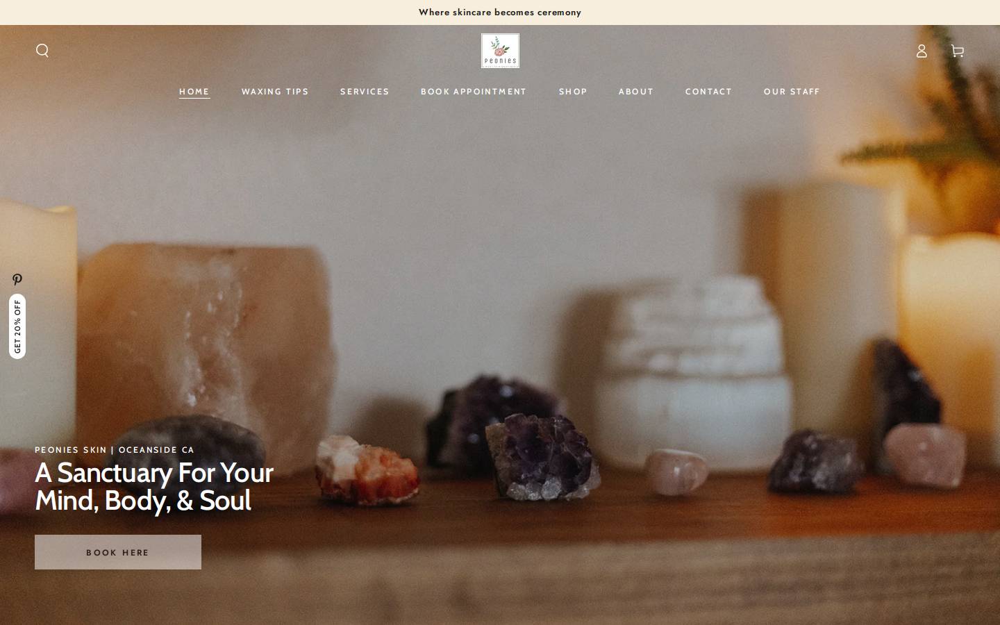 peonieswaxingandskincare.com homepage screenshot