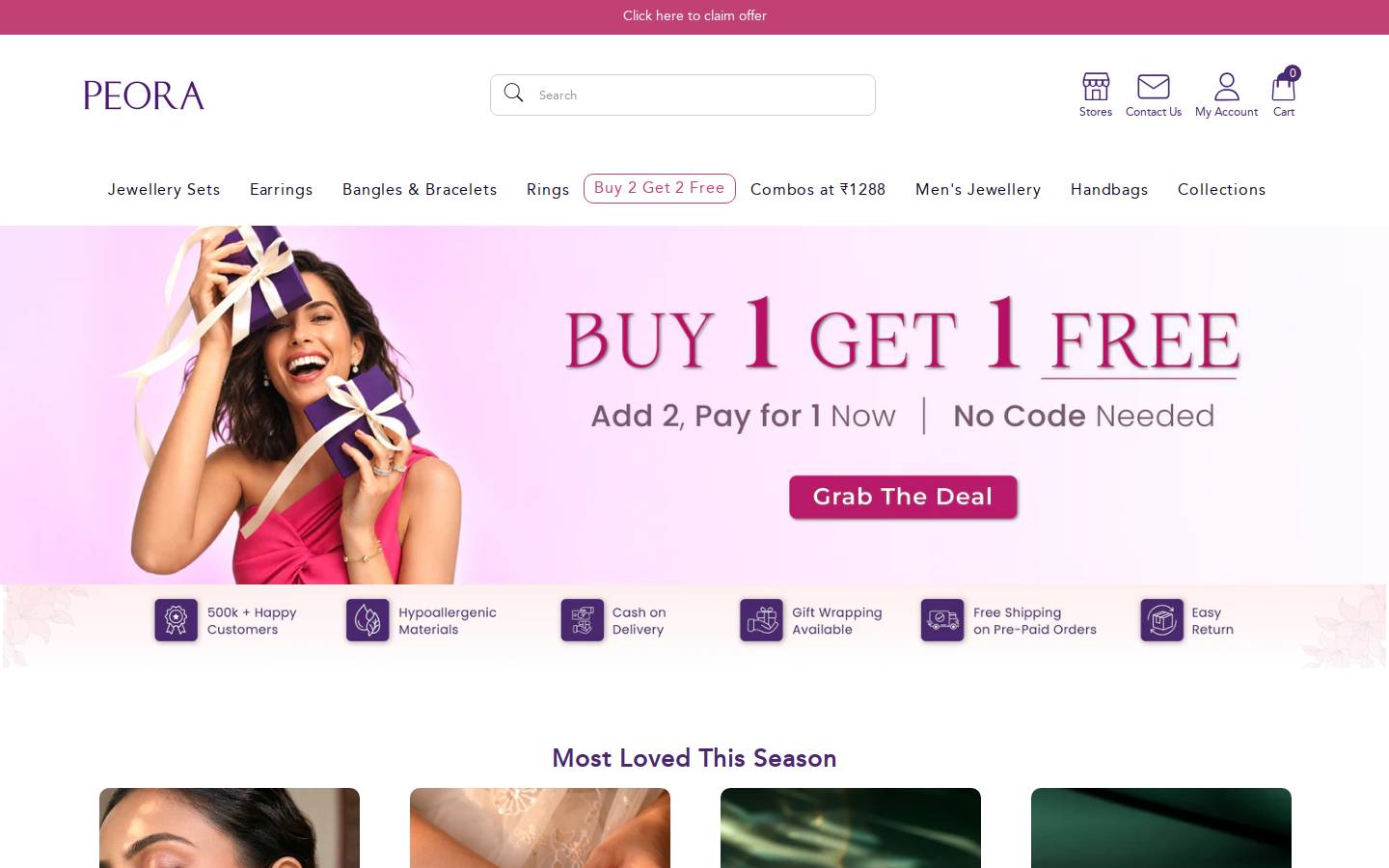 peorajewellery.com homepage screenshot