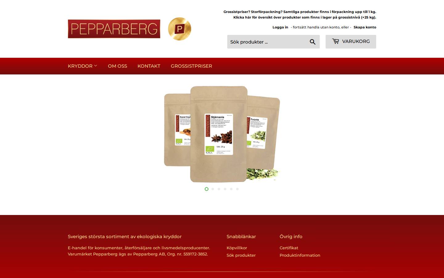 Pepparberg homepage screenshot